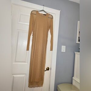 Zara Tan Long Sleeve Cold Shoulder Bodycon Dress